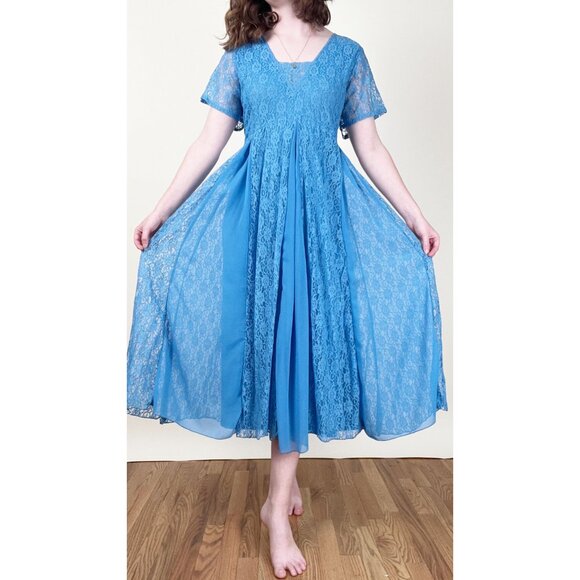 Vintage Handmade Lace Pleated Midi Maxi Dress Princess Royal Formal Fancy Event - Picture 2 of 7